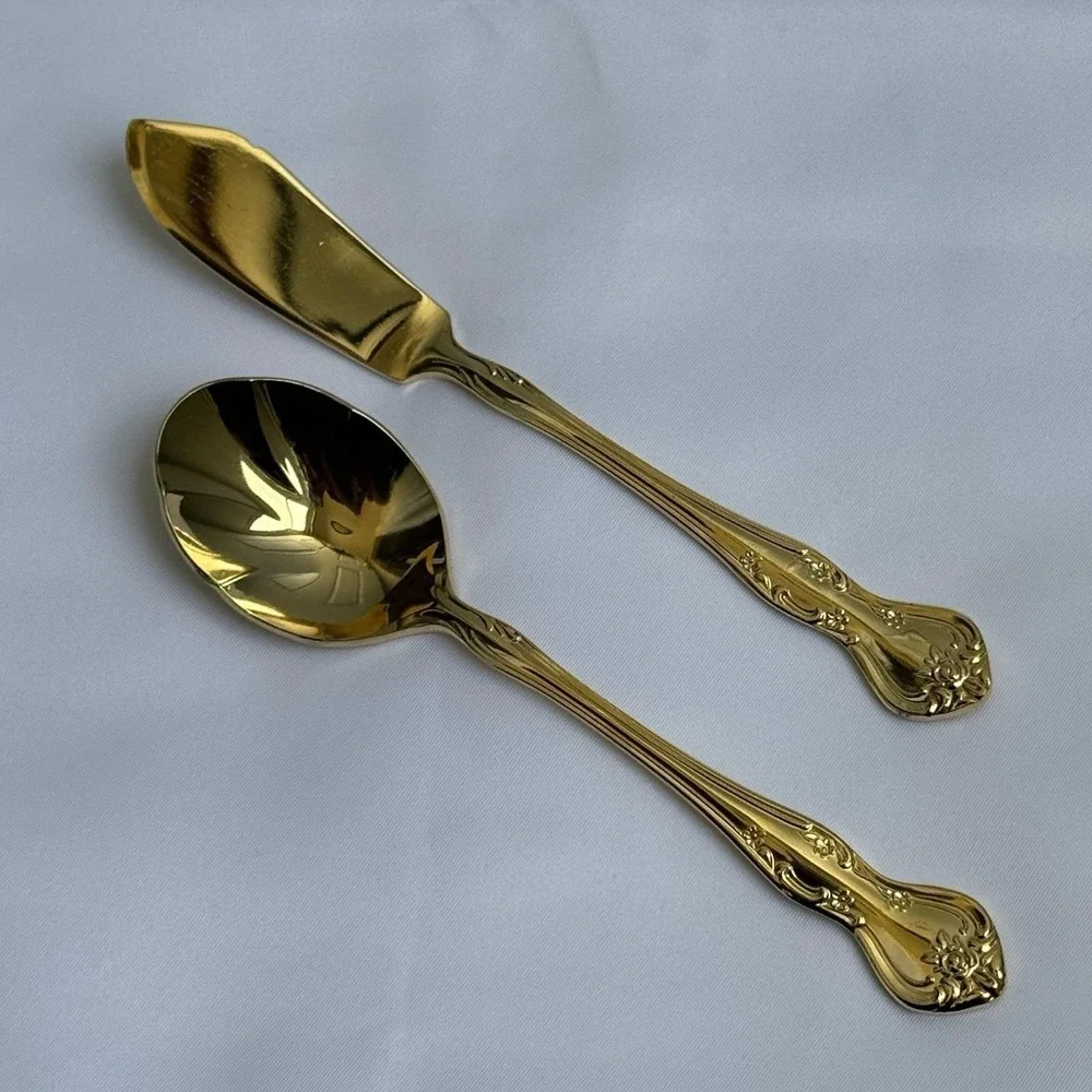 Reed & Barton Ultra Select Gold Plate Serving Spoon‎ Butter Knife Set Japan